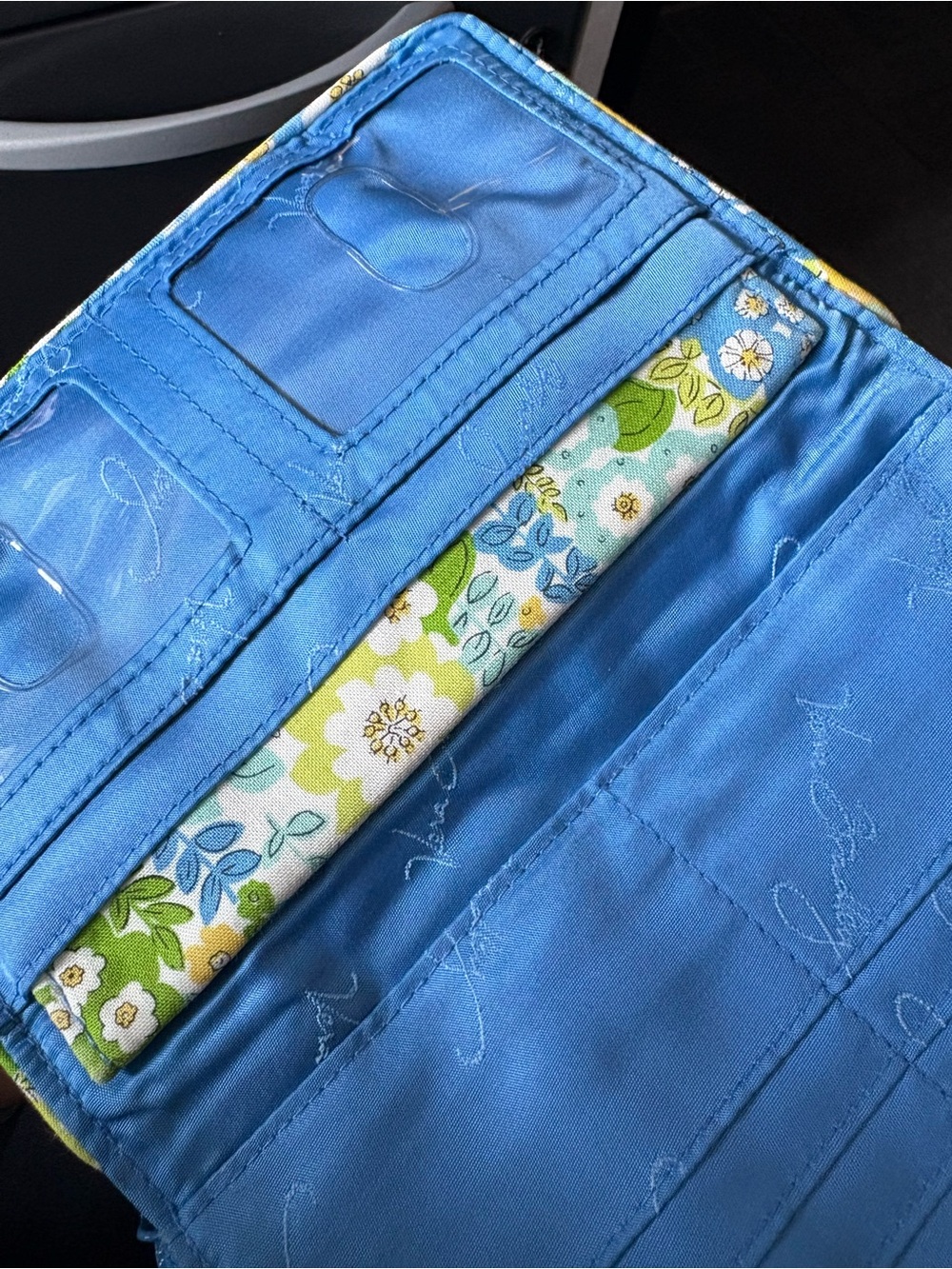 Vera Bradley Blue, Green & Yellow Quilted Floral Zip Wallet - Picture 7 of 9